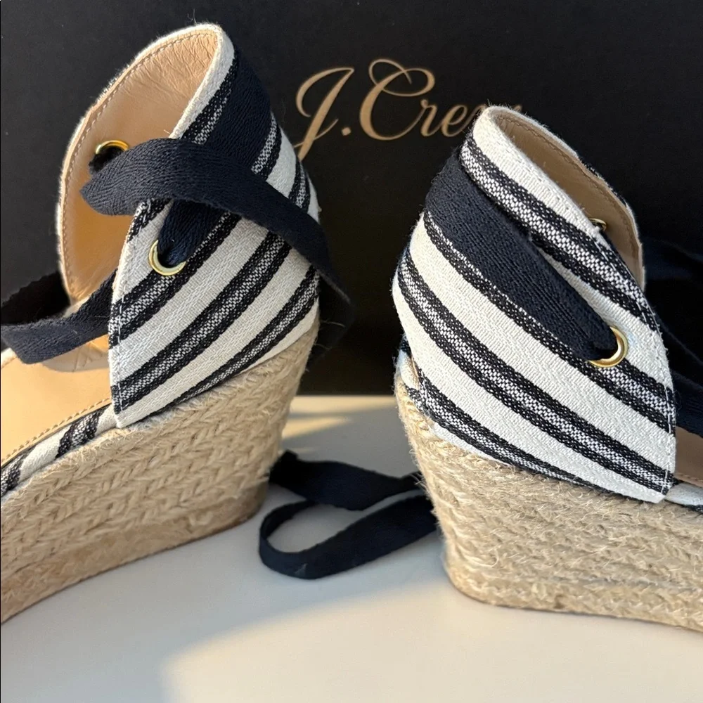 J. Crew Stripe Espadrille Wedge Sandal Ankle Wrap Ties Size 8 New in Box